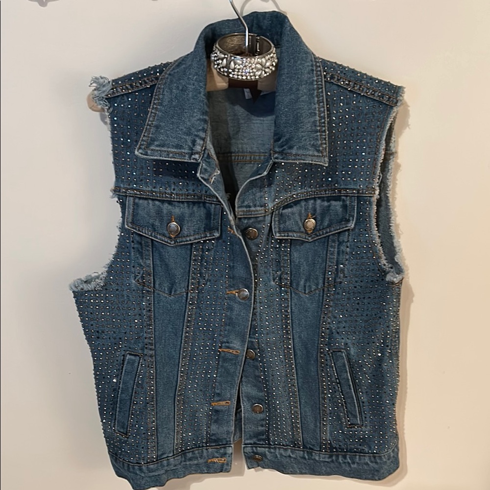 Vocal Blue Denim Studded Vest